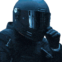 a person wearing a black helmet with a sticker on it that says ' a ' on it