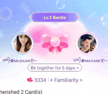 a screenshot of a game that says lv 3 bestie be together for 6 days