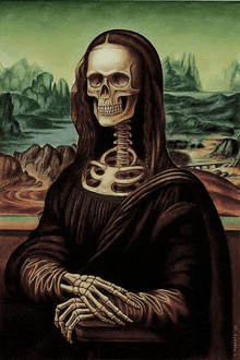 a painting of a woman with a skeleton face