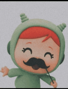 a cartoon character with a fake mustache and horns