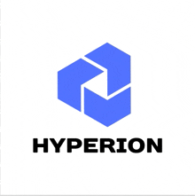 a logo for hyperion with a blue cube in the middle