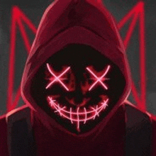 a person wearing a red hoodie with a light up face .