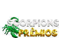 a logo for scorpions premios with a green scorpion in the middle