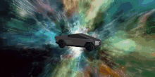 a futuristic car is flying through a space tunnel