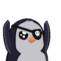 a penguin wearing sunglasses and a skull patch on its eye