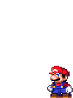 a pixel art of mario standing on a wooden block