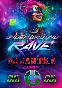 a poster for underground rave with dj janule