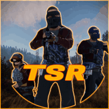 a tsr logo with three soldiers in the background