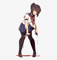 a drawing of a girl holding a bloody knife in her hand