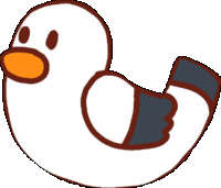 a cartoon drawing of a white duck with brown eyes