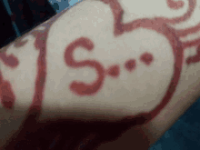 a close up of a person 's arm with the letter s written on it