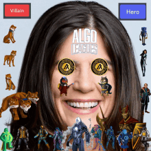 a woman 's face is surrounded by various cartoon characters and the words algo leagues