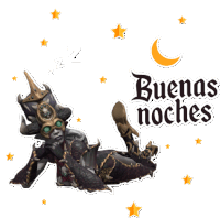 a sticker that says buenas noches with a sleeping demon