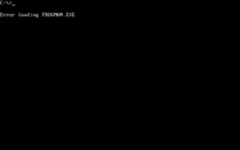 a black screen with white text that says `` error loading program.exe ''