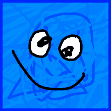 a drawing of a blue square with a smiley face