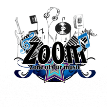 a logo for zoom zone of our music with a star in the middle