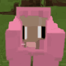 a pixel art of a pink sheep in a field