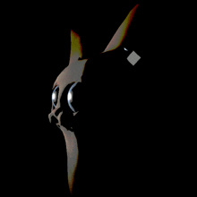 a 3d rendering of a cat 's face with glowing eyes in the dark