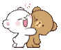 a white teddy bear is hugging a brown teddy bear in a pixel art style .