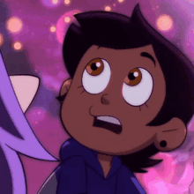 a close up of a cartoon character with a surprised look on her face