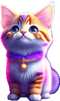 a cat with a purple collar and a bell