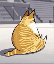 a cartoon drawing of a cat sitting on the ground .