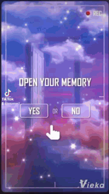 a screen that says open your memory with a hand pointing to the yes button