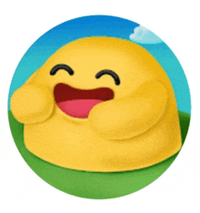 a yellow cartoon character is laughing with his mouth open and his eyes closed