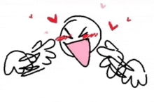 a drawing of a person laughing with hearts around them .