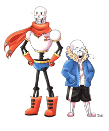 a drawing of papyrus and sans standing next to each other with the letters lndi on the bottom