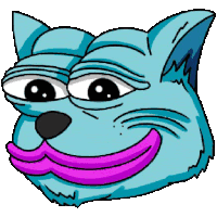 a cartoon drawing of a blue cat with a purple mouth