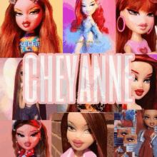 a collage of pictures of a doll named cheyanne