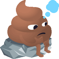 a cartoon illustration of a pile of poop sitting on a rock with a thought bubble above its head