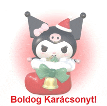 a christmas greeting card with a cartoon character and the words boldog karacsonyt