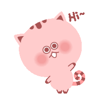 a pink cat with a striped tail says hi ~