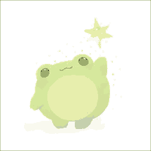 a drawing of a green frog with a yellow star above it