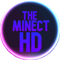 a logo for the minect hd in purple and pink