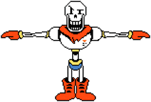 a pixel art drawing of papyrus from undertale with his arms outstretched