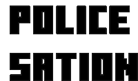 a black and white image of the words police station on a white background .