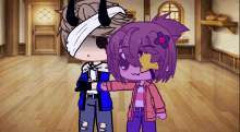 a boy with horns is standing next to a girl with purple hair and a flower on her head