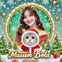 a picture of a woman and a cat with the words museum bola 2020 on the bottom