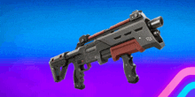 a futuristic looking gun with a purple background