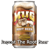 a can of mug root beer with a bulldog holding a glass of beer