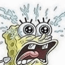 a cartoon drawing of spongebob squarepants with his mouth open and his eyes closed .