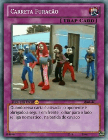 a trap card that has a picture of a group of people in costumes