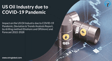 us oil industry due to covid-19 pandemic poster with barrels of oil