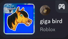 an app icon for giga bird roblox with a picture of a horse 's head .