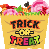 a bag full of candy with the words trick or treat on it