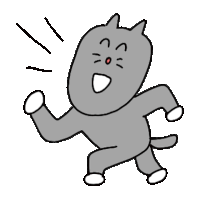 a cartoon cat is running with its fist in the air and making a funny face .