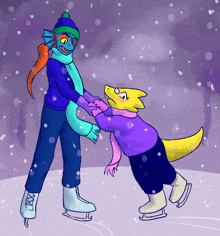 a drawing of a couple of cartoon characters ice skating